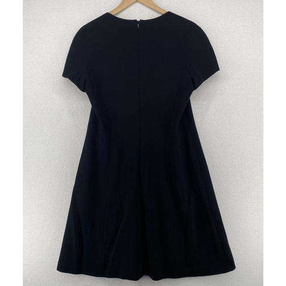 RENA LANGE BERGDORF GOODMAN Dress M Crepe Shift Knee Length Short Sleeve Black - Picture 3 of 12